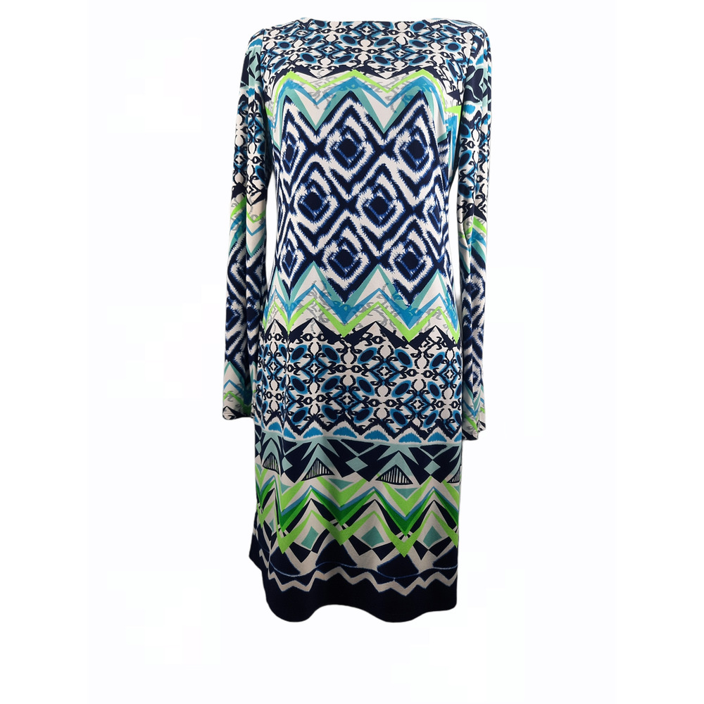 Vince Camuto blue green geometric shirft dress